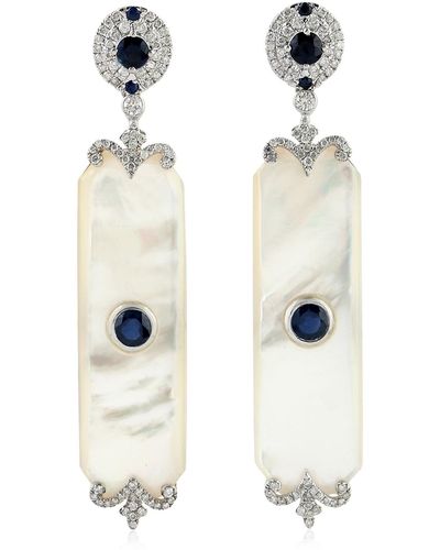 Artisan Mother Of Pearl Dangle Earrings Sapphire 18k White Gold Jewelry