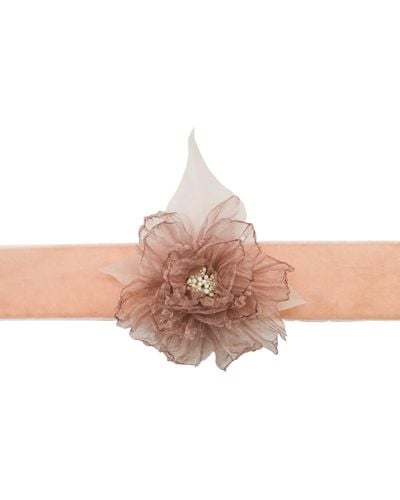 Babaloo Dusty Pink Velvet Rosette Choker With Feather Accents