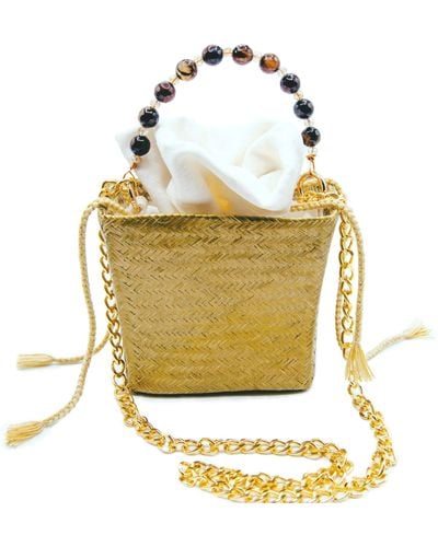 Washein Tuparro Small Handwoven Straw Basket Bag - Metallic