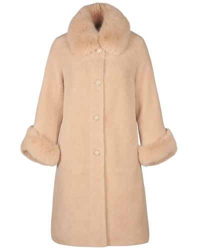Santinni 'monroe' 100% Wool & Faux Fur Teddy Coat - Natural