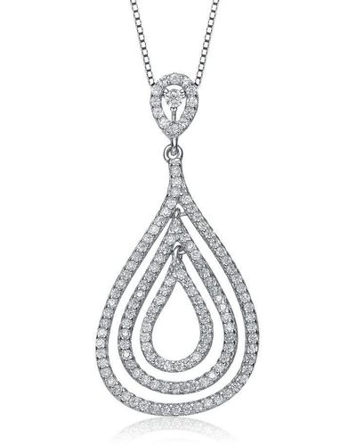 Genevive Jewelry Sterling Silver Multiple Teardrop Shaped Clear Cubic Zirconia Accent Pendant Necklace - Metallic