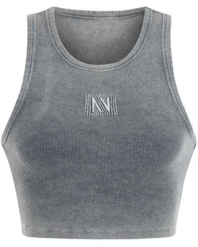 Nocturne Embroidered Crop Top-charcoal - Grey
