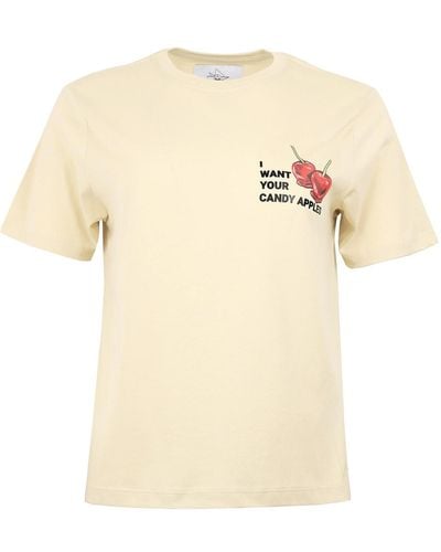 blonde gone rogue Candy Apples Graphic Print Organic Cotton T-shirt In Beige - Natural