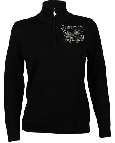 Laines London Laines Couture Quarter Zip Jumper With Embellished Panther - Black