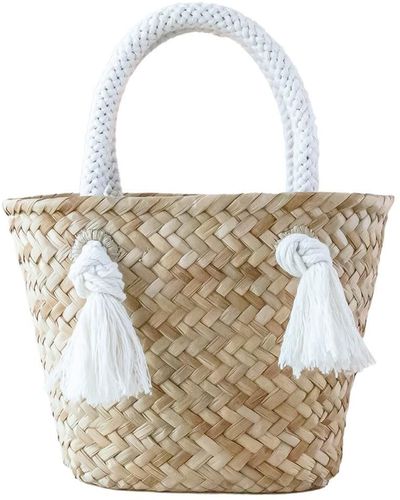 LIKHÂ Oat Small Classic Tote Bag With Braided Handles - White