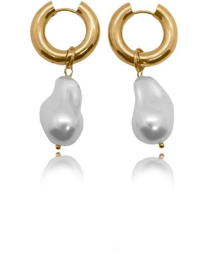 VIEA Maya Dangle Drop Faux Baroque Pearl Earrings - Metallic