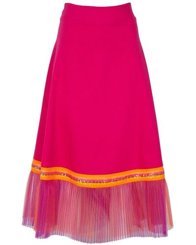 Lalipop Design Fuchsia Skirt With Double Layer Pleated Tulle Detail - Pink