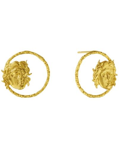 Ottoman Hands Gorgon Medusa Circle Stud Earrings - Metallic