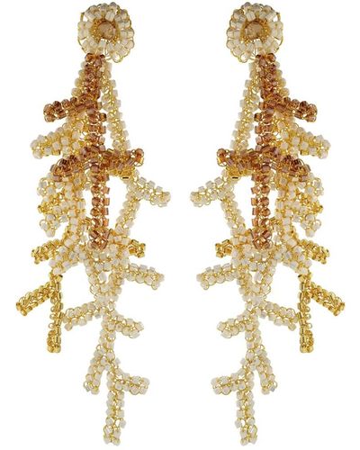 Lavish by Tricia Milaneze / Neutrals En Mix Coral Large Handmade Crochet Earrings - Metallic