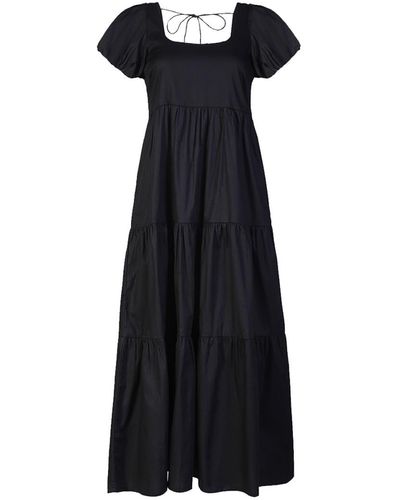 REISTOR Puff Sleeve Tiered Maxi Dress - Black