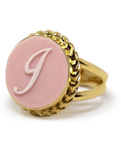 Vintouch Italy Gold Vermeil Pink Cameo Ring Initial J