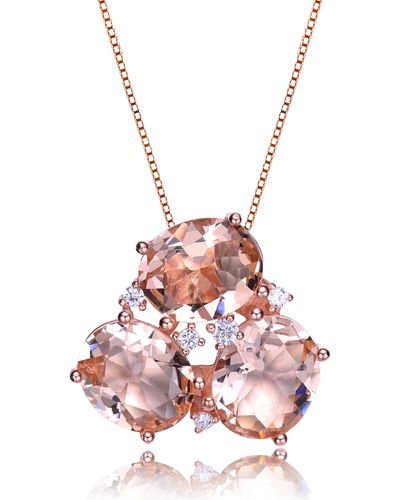 Genevive Jewelry Rose Gold Plated Morganite Cubic Zirconia Accent Pendant Necklace - Pink