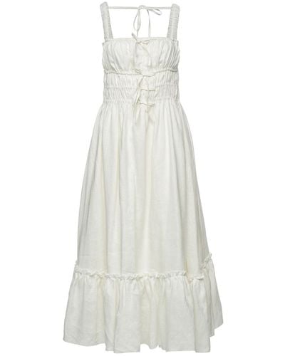 Vasiliki Atelier Amara Ruched Midi Linen Dress In Pristine - White