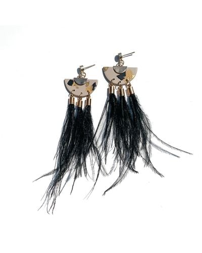 Babaloo Leopard Feather Tassel Earrings - Black