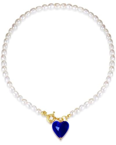 Classicharms Esmée Glaze Heart Pendant Pearl Necklace - Blue