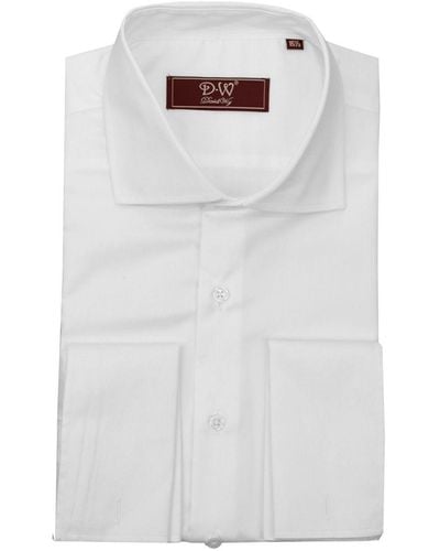 DAVID WEJ Cutaway Collar Double Cuff Fine Twill Shirt – - White