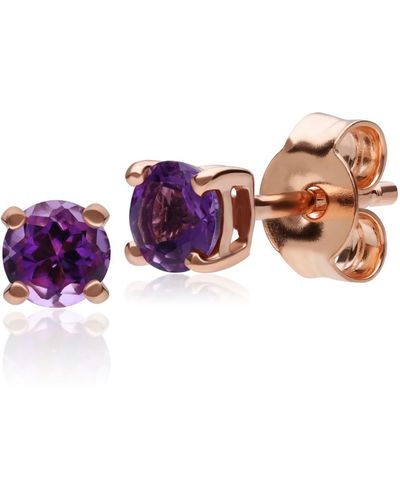 Gemondo Classic Round Amethyst Stud Earrings In 9ct Rose Gold - Multicolor
