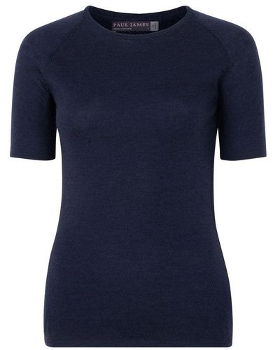 Paul James Knitwear S Midweight Merino Activewear Selene T-shirt - Blue