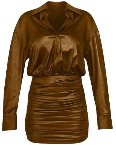 Cliché Reborn Draped Mini Shirt Dress In - Brown