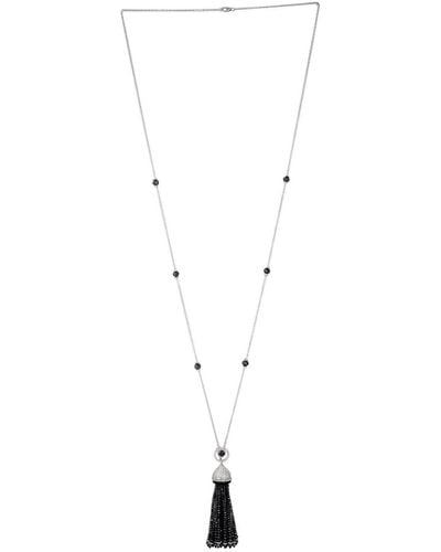 Artisan 18k White Gold With Onyx Black Diamond & Beads Tassel Pendant Chain Necklace - Metallic