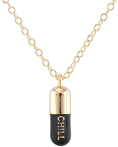 Kris Nations Chill Pill Enamel Necklace Gold Filled & Black Enamel - Metallic