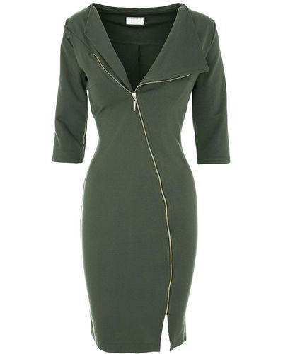 ROSERRY Chelsea Zipped Jersey Midi Dress In Khaki - Green