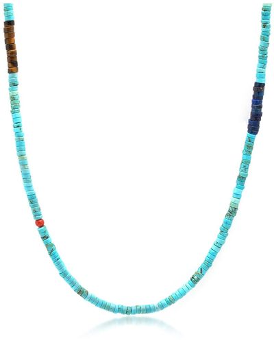 Nialaya Turquoise Heishi Necklace With Tiger Eye And Blue Lapis
