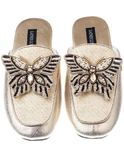 Laines London / Neutrals Classic Mules With Double Butterfly Brooches - Metallic