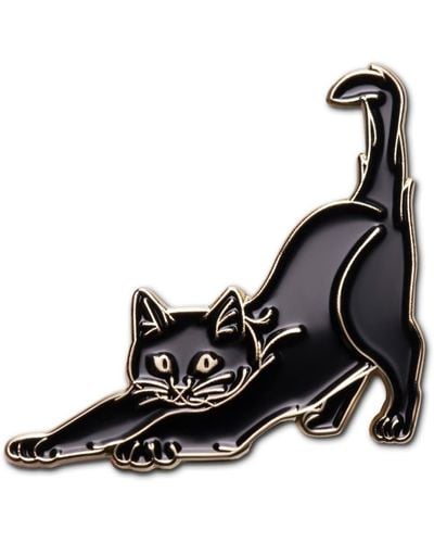 Make Heads Turn Enamel Pin Stretching Cat - Black