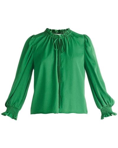 Paisie Ruched Collar Blouse In - Green