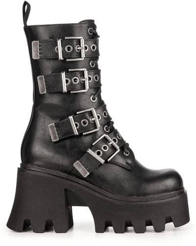 LAMODA Hysteria Chunky Platform Ankle Boots - Black