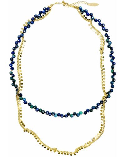 Farra Phoenix Lapis With Chain Double Layers Necklace - Metallic