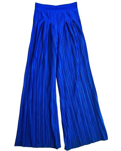 L2R THE LABEL Wide Leg Pleated Trousers In - Blue