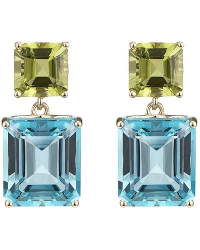 Augustine Jewels Peridot & Blue Topaz Octagon Gold Earrings