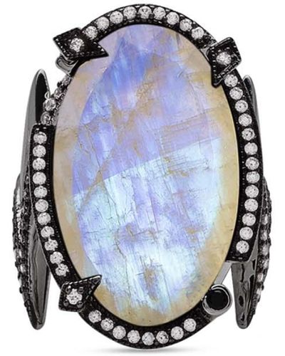SALLY SKOUFIS Quest Ring With Natural Black Diamond & Moonstone In Premium Black Rhodium - Blue