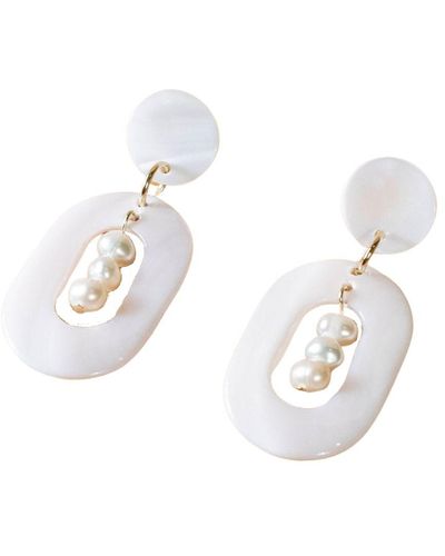 LIKHÂ Oval Earrings With Inner Pearls - White
