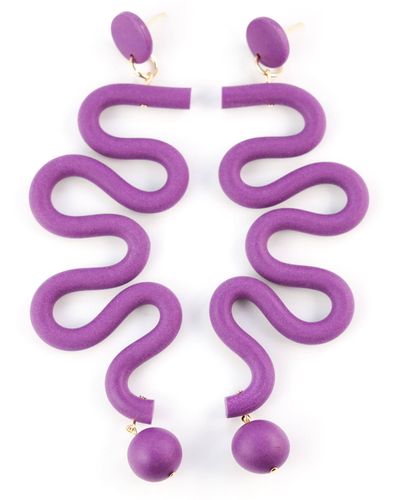 By Chavelli Tube squiggles Dangly Statement Earrings In Deep Purple