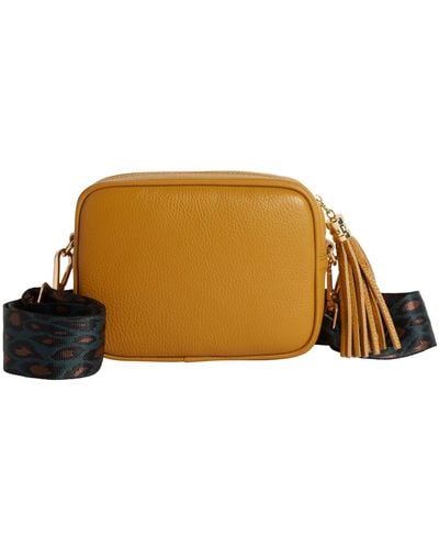 Betsy & Floss Verona Crossbody Tassel Mustard Bag With Teal & Brown Leopard Strap