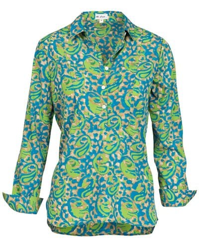 At Last Soho Shirt Turquoise & Lime - Green
