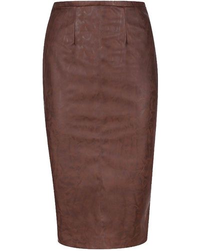 Conquista Faux Leather High Waist Pencil Skirt - Brown