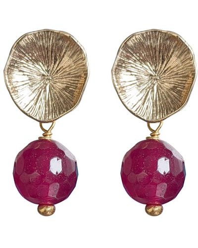 Mirabelle Flower Coral Earrings With Aubergine Rani Quartz - Red
