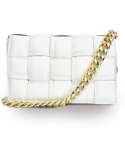 Apatchy London Padded Woven Leather Crossbody Bag With Gold Chain Strap - White