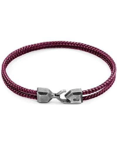 Anchor and Crew Aubergine Purple Cromer Silver & Rope Bracelet - Red