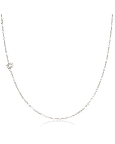 Maya Brenner 14k Gold Asymmetrical Pavé Diamond Letter Necklace - White Gold - 16" | - Metallic