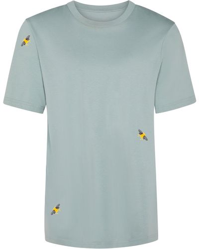 INGMARSON Bee Embroidered Organic Cotton T-shirt Aloe - Blue
