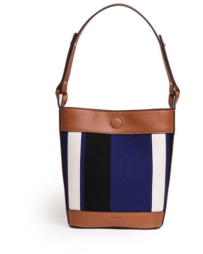 Mianqa Vegan Apple Leather & Fabric Bucket Shoulder & Crossbody Bag Navy - Blue