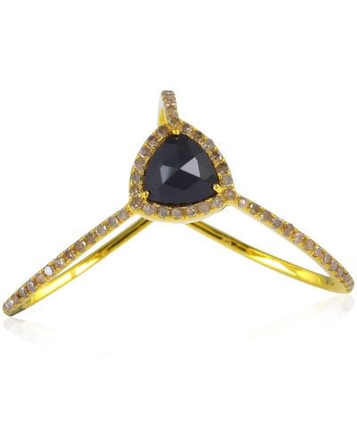 Artisan Geometric Ring Onyx Diamond 925 Sterling Jewelry - Yellow