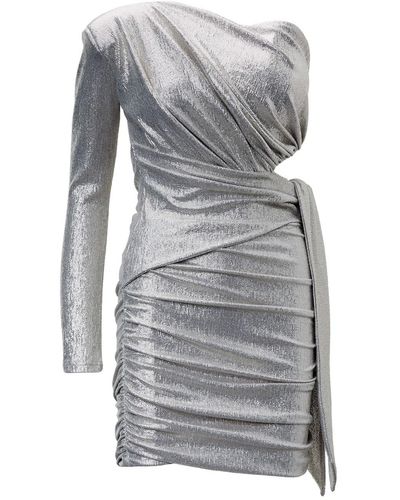 BLUZAT Asymmetrical Mini Dress With Scarf - Gray