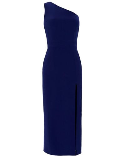 Nomi Fame Dori Royal Asymmetric Neckline Midi Dress With A Slit - Blue