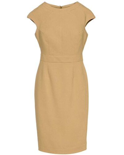 Conquista Solid Color Dress With Cap Sleeves Camel Color. - Natural